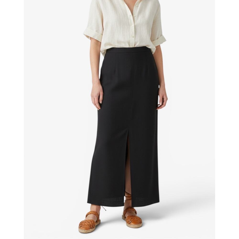 Vintage Minimalist Black Column Front Slit Ankle Grazing Maxi Skirt Sz M